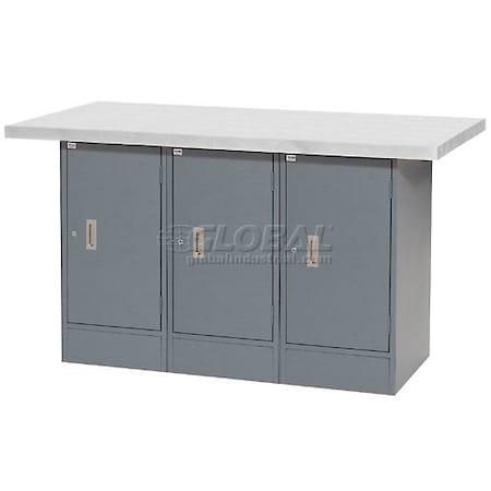 Global Industrial Workbench w/ Laminate Square Edge Top & 3 Cabinets, 60inW x 30inD, Gray 239164